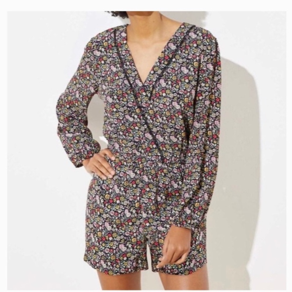 LOFT‎ Black Garden Wrap Long Sleeve Floral Romper Jumpsuit NWT MP